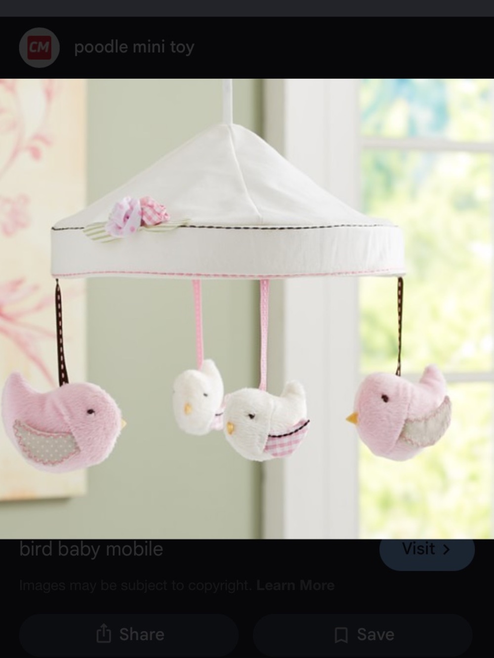 Pottery Barn, Bird Nursery Mobile,  With Wooden Crib Mobile Arm Included